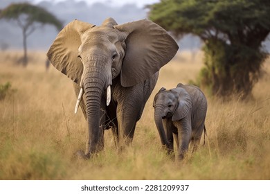 African elephant with baby in Masai Mara National Park, Kenya, Africa - Powered by Shutterstock