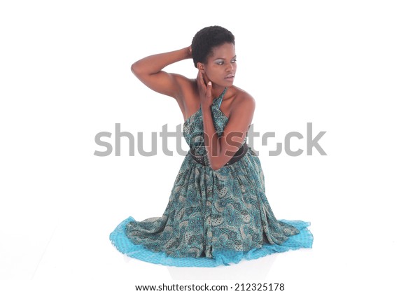 African Female Short Hair Blue Floral Stock Photo Edit Now 212325178