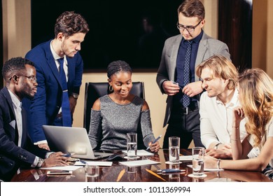 African Female Team Leader On Meeting Discussion Talking In Office Conference Room