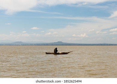 African Fisherman On Papyrus Boat On Lake Tana In Ethiopia