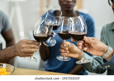 African Friends Red Wine Toast Cheers During Celebration