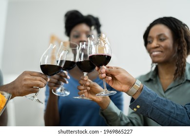 African Friends Red Wine Toast Cheers During Celebration