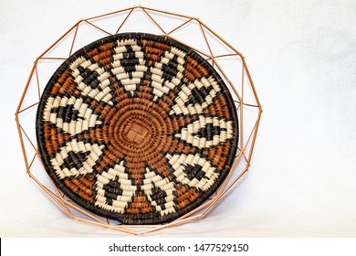 African Grass Basket In Copper Wire Basket 