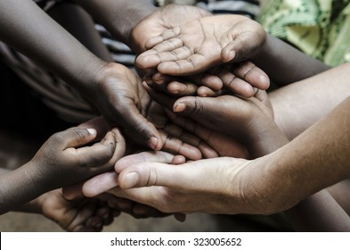 African Hands Cupped (World Social Issues) Health Problems Symbol. African Children In Developing Countries Suffer Most From This Problem, That Causes Malnutrition And Health Problems.