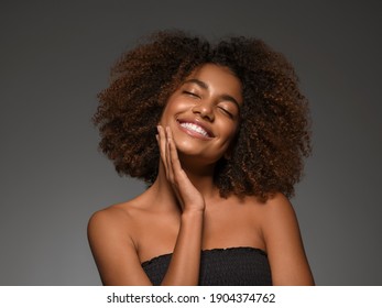 African happy woman beautiful young girl smile face