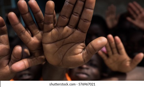 African kids hands close up