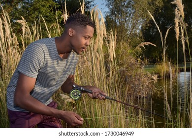 African Man Fishing At Small Dam At Home During Lock Down. #fishing, #lockdown_fishing,  #stayhome. #home_entertainment,