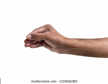 African Man Hand Hanging Something Blank Isolated On A White Background