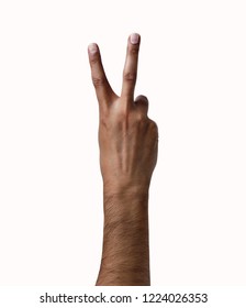 African Man Hand Showing Two Fingers On A White Isolated Background