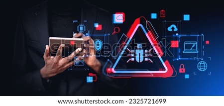 African man hands typing in tablet, double exposure bug detection and online security, software and cloud services. Concept of virus, digital protection and computer system