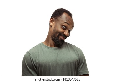African man isolated on white, meme emotions, funny