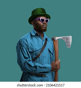 African Man With Melee Weapon Against Colorful Background