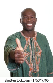 African man with traditional clothes showing thumb up