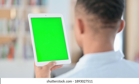 African Man using Tablet with Chroma Key