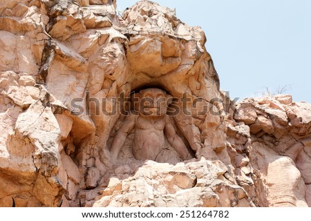 African monkey relief, artificial rocks in Sun City, South Africa with steam