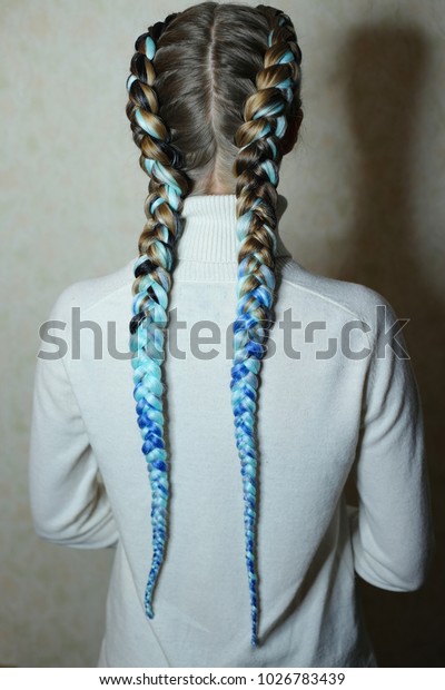 African Pigtails Thick Braids Kanekalon Blue Stock Photo Edit Now
