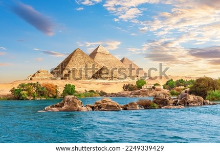 African stones near Aswan in the Nile on the way to the pyramids, Egypt