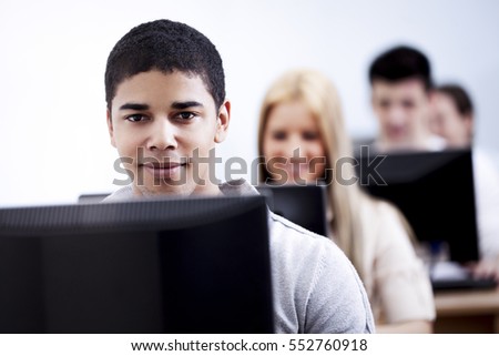 African Student Using Computer