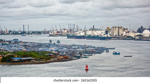 African town on the riverside. Lagos, Nigeria, Africa