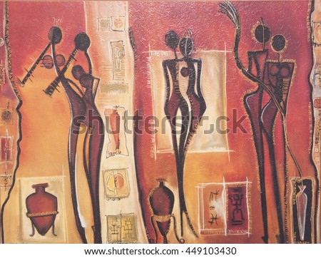 African traditional painting representing women