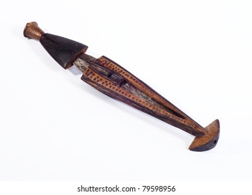 African Tribal Knife Carved Burnt Wooden Stock Photo 79598956