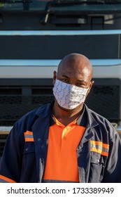 African Truck Driver Wearing A Face Mask To Avoid Contamination