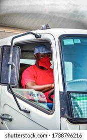 African Truck Driver Wearing A Mask For Protection Against Virus