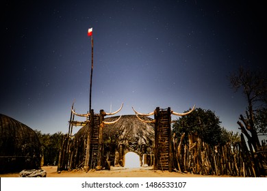 African Village At Night In Zululand, Kwazulu Natal, South Africa 