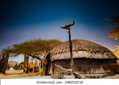 African Village At Night In Zululand, Kwazulu Natal, South Africa 