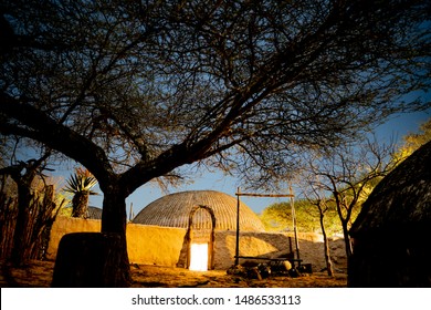 African Village At Night In Zululand, Kwazulu Natal, South Africa 