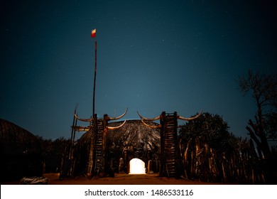 African Village At Night In Zululand, Kwazulu Natal, South Africa 