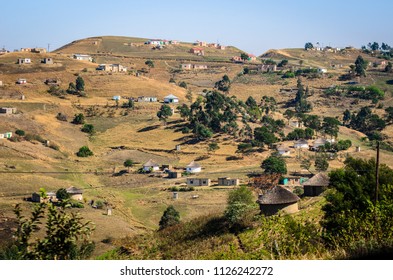 African Village, Rural Houses Apartheid,  Bantustan KwaZulu Natal Near Durban. Pietermaritzburg South Africa