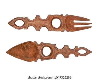 African Wall Decoration: Mahogany Spoon And Fork