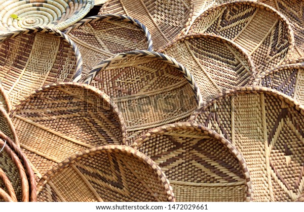 African Winnowing Baskets Beautifully Hand Made Stock Photo Edit