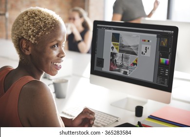 African Woman Computer Networking Technology Concept