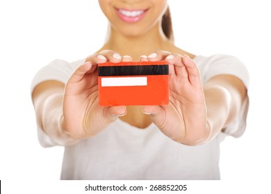 African Woman Holding A Credit Card.