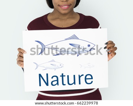 African woman holding nature icon banner