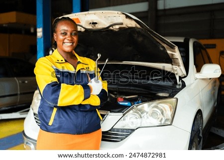 Similar – Image, Stock Photo Mechanic woman standing on motorcycle factory