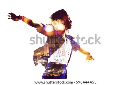 african woman with night city overlaid 