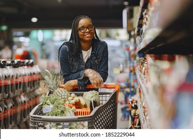 African Woman Shopping Cart Girl Supermarket Stock Photo 1852229044 ...
