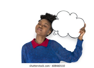 African Woman With Speech Bubble Thinking Of Something