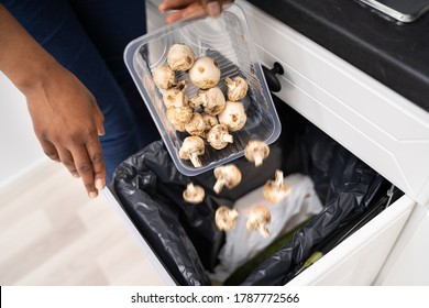 African Woman Throwing Away Food In Rubbish Bin