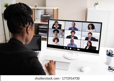 African Woman Video Conference Business Call On Computer Screen