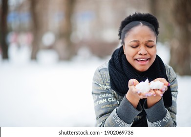 African Woman Wear In Black Scarf Pose In Winter Day At Europe.