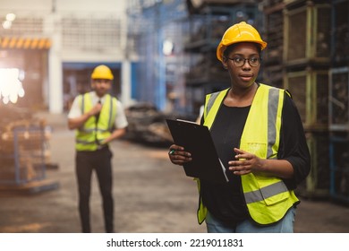 African Women Black Lady Engineer Staff Worker Working In Factory Industry