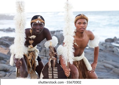 african zulu man posing on beach
