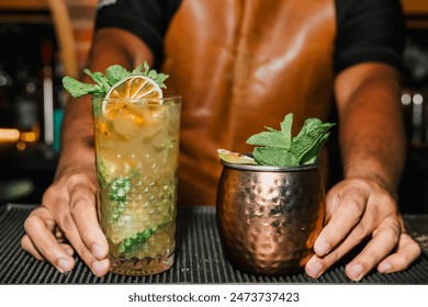 African-American bartender preparing cocktails at the bar, at an afrobeats event. Nightlife, partying and bartending. Style. - Powered by Shutterstock