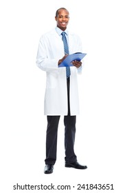 African-American Black Doctor Man Isolated White Background.