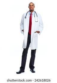 African-American Black Doctor Man Isolated White Background.