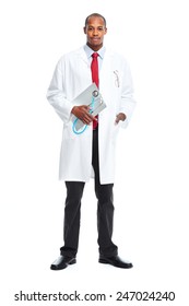 African-American Black Doctor Man Isolated White Background.